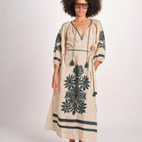 abito con ricamo BE25215 BEIGE GREEN benaras soleil 