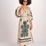 abito con ricamo BE25215 BEIGE GREEN benaras soleil 