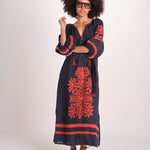 abito con ricamo BE25215 NAVY RUST benaras soleil 