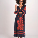 abito con ricamo BE25215 NAVY RUST benaras soleil 