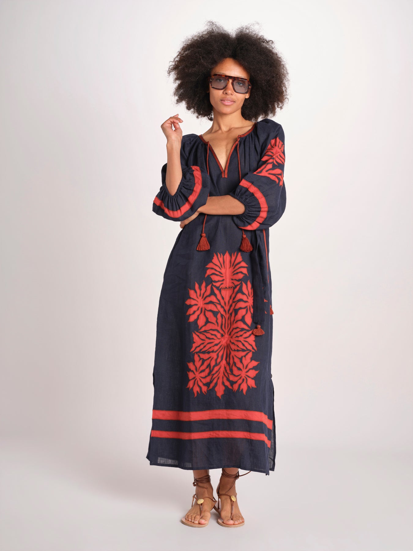 abito con ricamo BE25215 NAVY RUST benaras soleil 