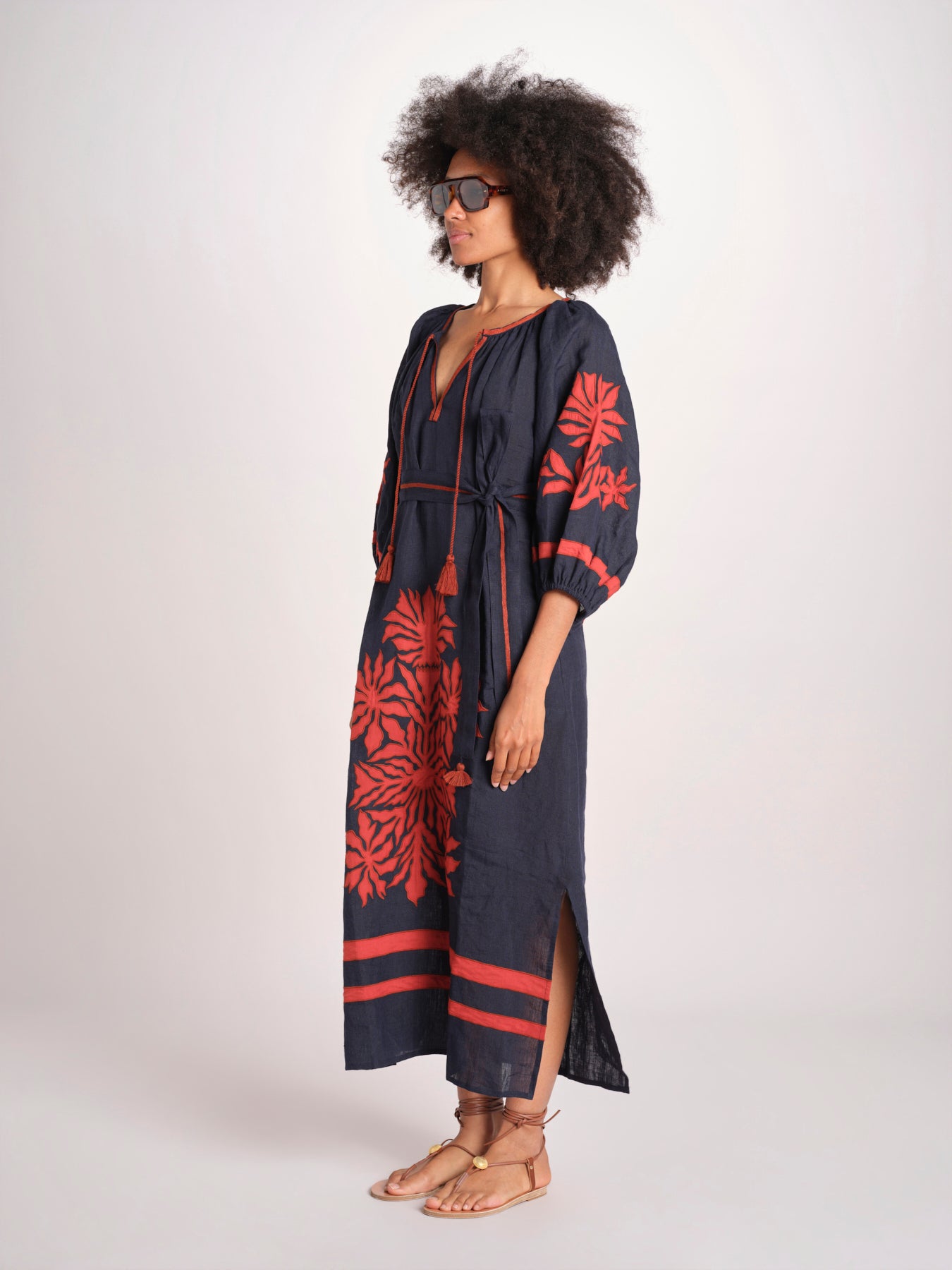 abito con ricamo BE25215 NAVY RUST benaras soleil 