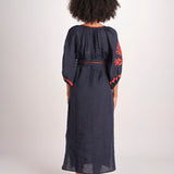 abito con ricamo BE25215 NAVY RUST benaras soleil 