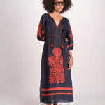 abito con ricamo BE25215 NAVY RUST benaras soleil 