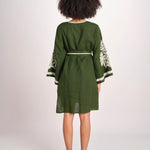 mini abito con ricamo fiori BE25217 GREEN ECRU benaras soleil 