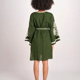 mini abito con ricamo fiori BE25217 GREEN ECRU benaras soleil 