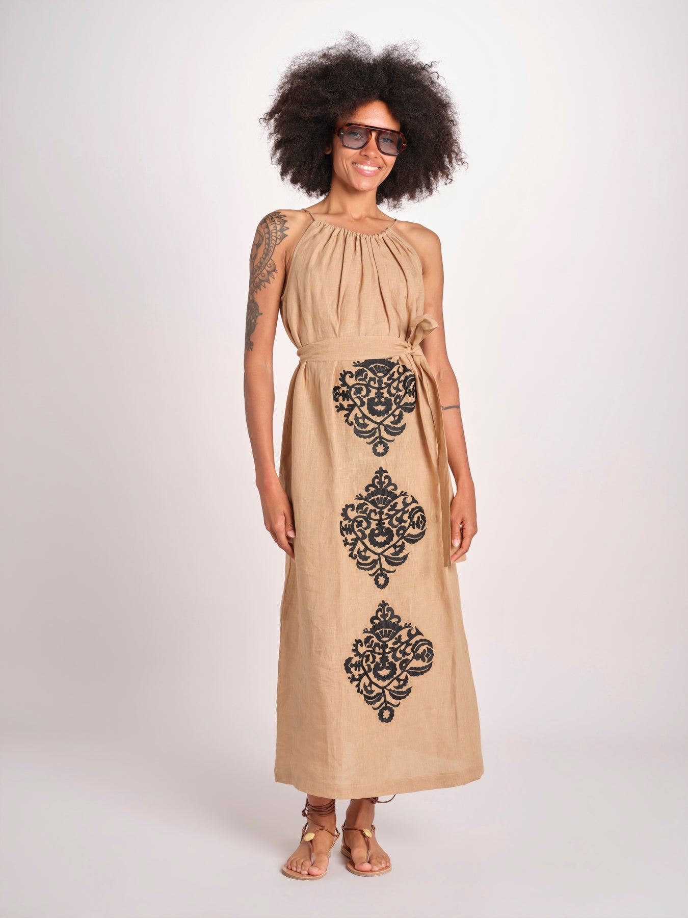 abito lungo BE25245 BEIGE BLACK benaras soleil 