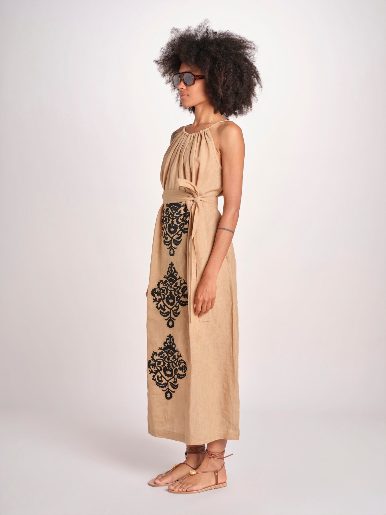 abito lungo BE25245 BEIGE BLACK benaras soleil 