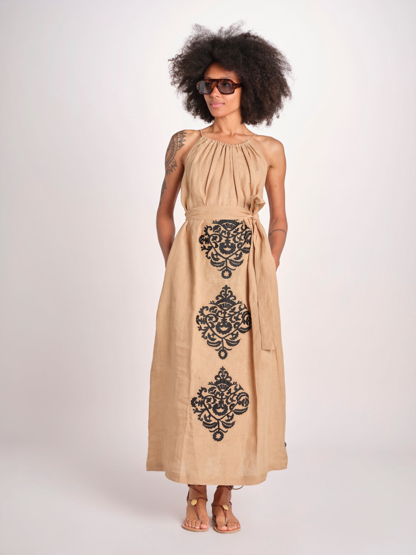 abito lungo BE25245 BEIGE BLACK benaras soleil 