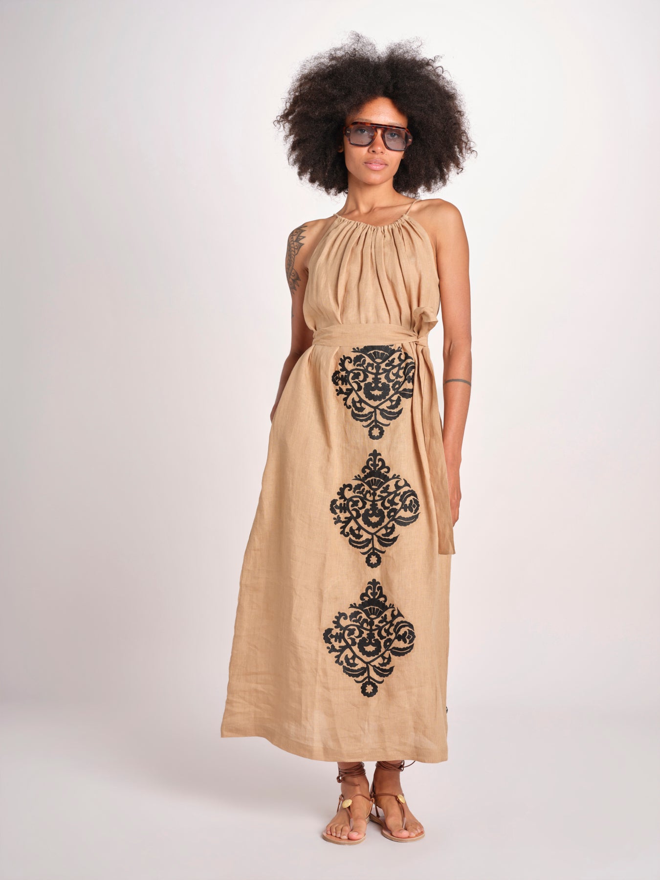 abito lungo BE25245 BEIGE BLACK benaras soleil 