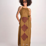 abito lungo BE25245 KHAKI WHINE benaras soleil 