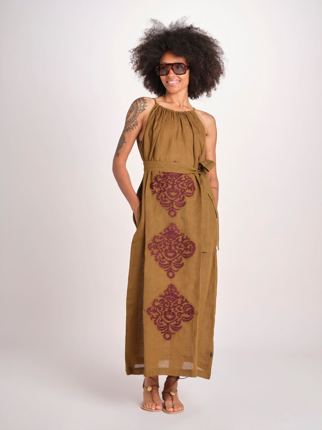 abito lungo BE25245 KHAKI WHINE benaras soleil 