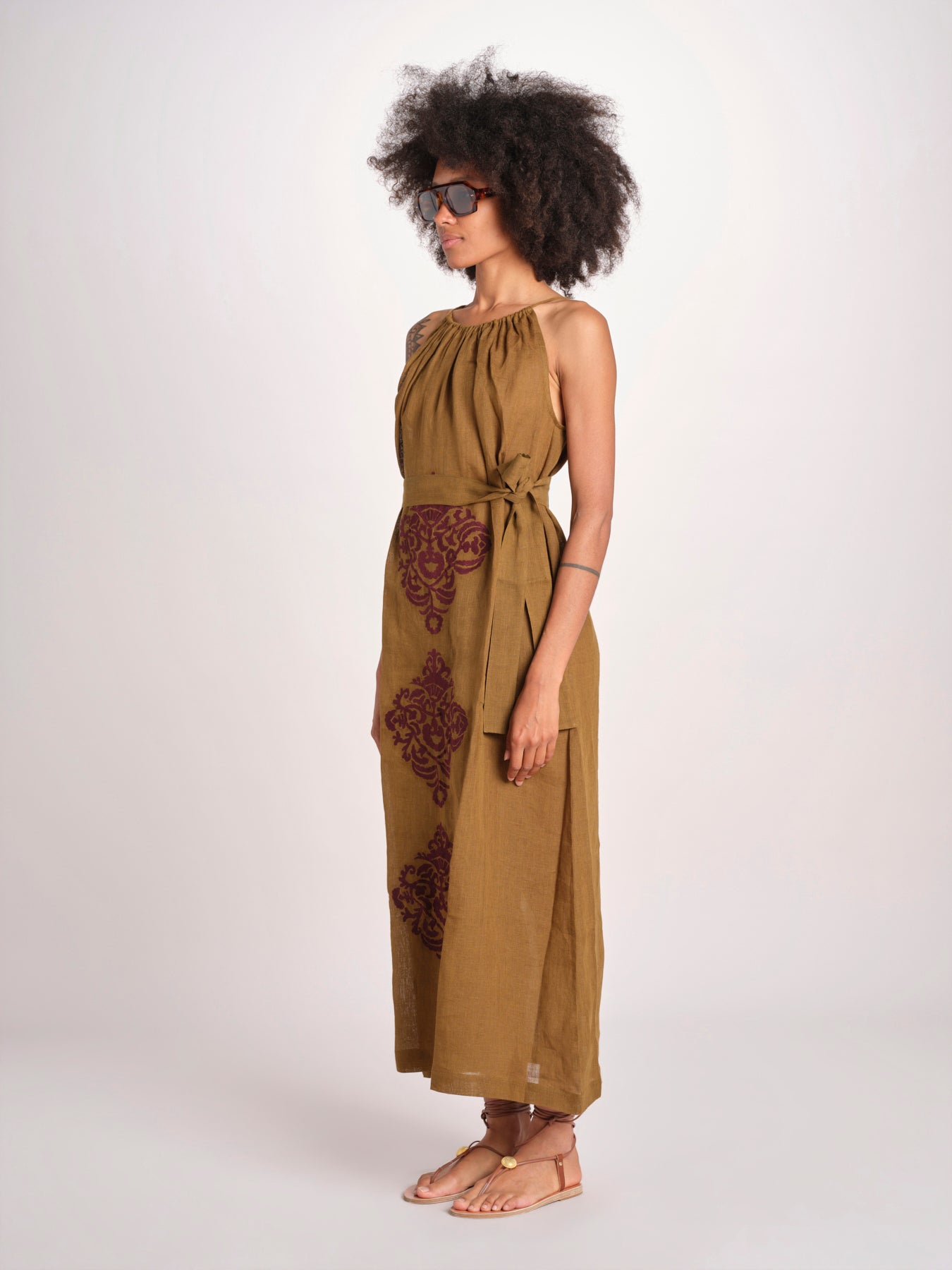 abito lungo BE25245 KHAKI WHINE benaras soleil 