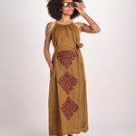 abito lungo BE25245 KHAKI WHINE benaras soleil 