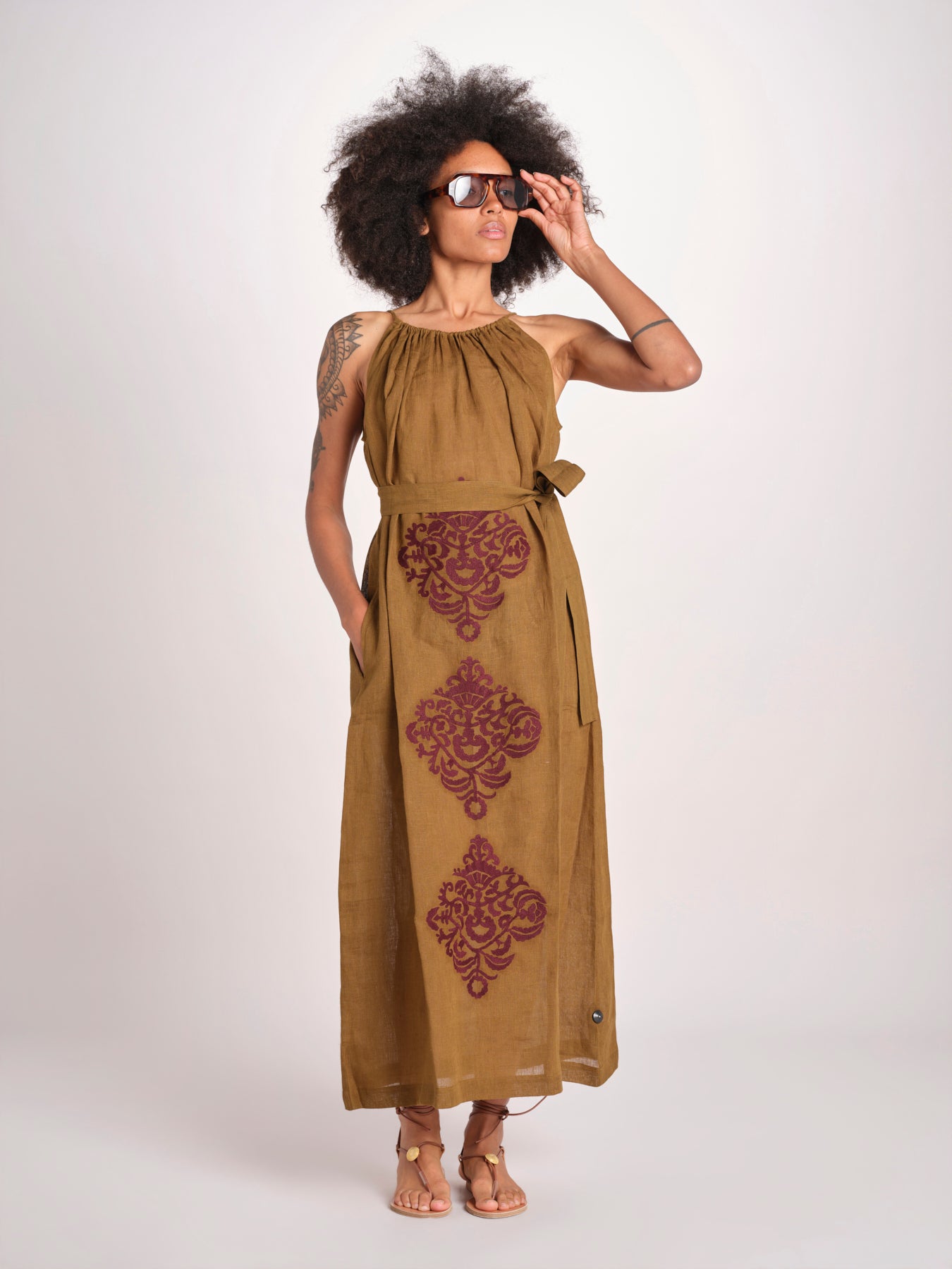 abito lungo BE25245 KHAKI WHINE benaras soleil 