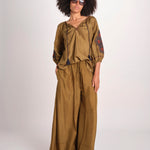 Pantalone in seta over BE25252 KHAKI benaras soleil 