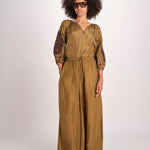 Pantalone in seta over BE25252 KHAKI benaras soleil 