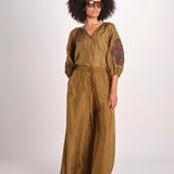Pantalone in seta over BE25252 KHAKI benaras soleil 