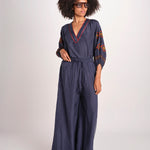 pantalone in seta over BE25252 NAVY benaras soleil 