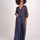 pantalone in seta over BE25252 NAVY benaras soleil 