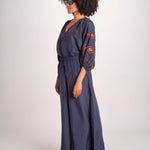 pantalone in seta over BE25252 NAVY benaras soleil 
