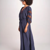 pantalone in seta over BE25252 NAVY benaras soleil 