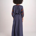 pantalone in seta over BE25252 NAVY benaras soleil 