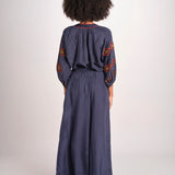 pantalone in seta over BE25252 NAVY benaras soleil 
