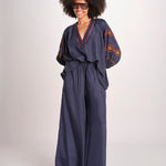 pantalone in seta over BE25252 NAVY benaras soleil 