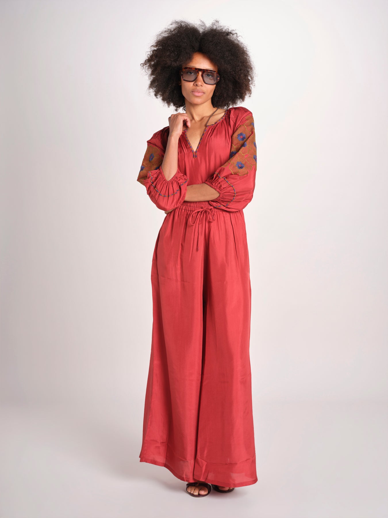 pantalone in seta over BE25252 RUST benaras soleil 