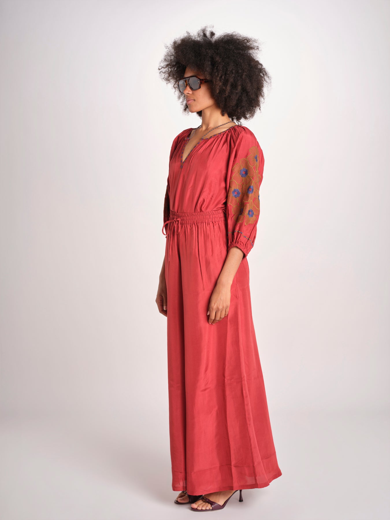 pantalone in seta over BE25252 RUST benaras soleil 