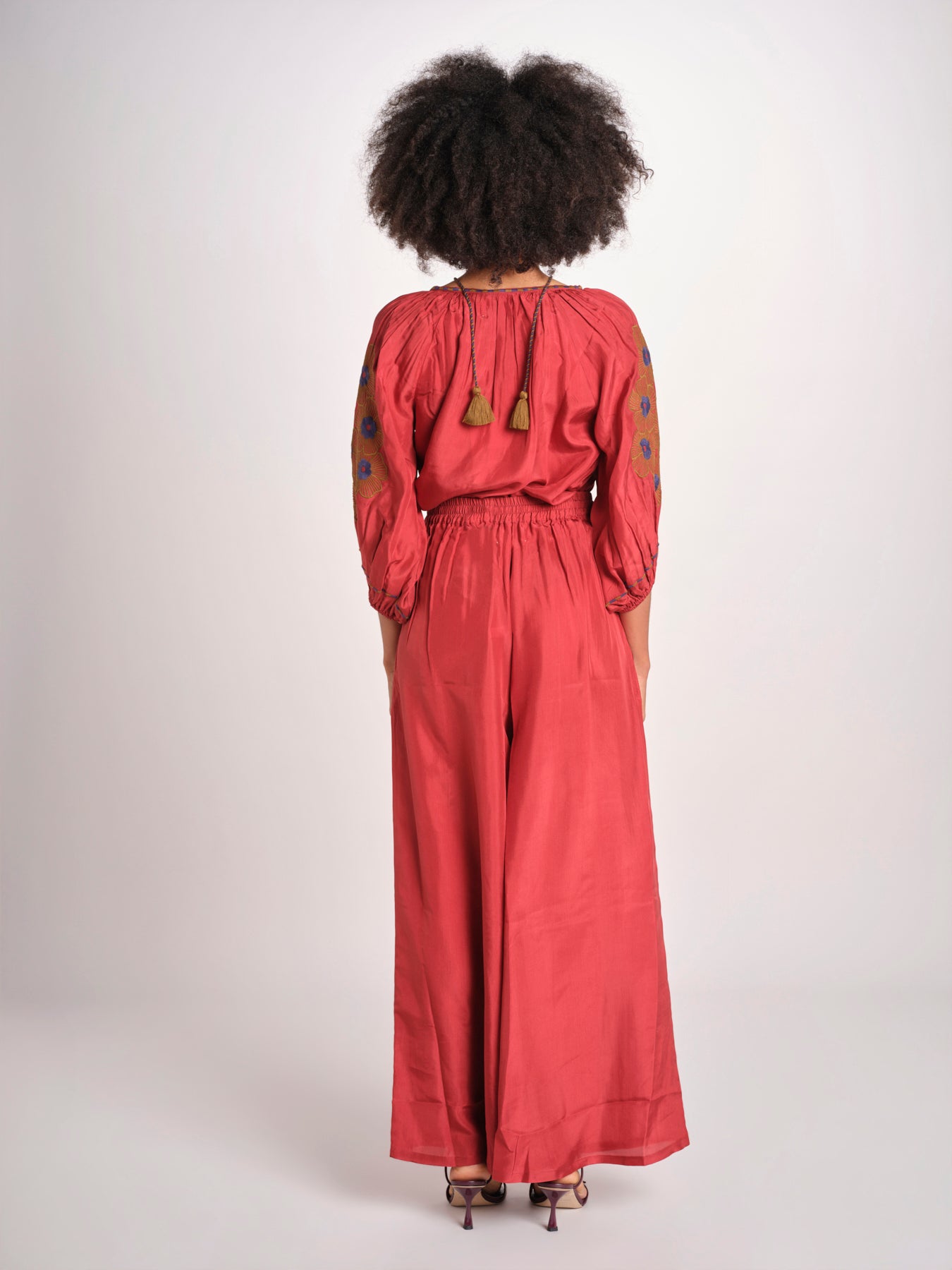 pantalone in seta over BE25252 RUST benaras soleil 