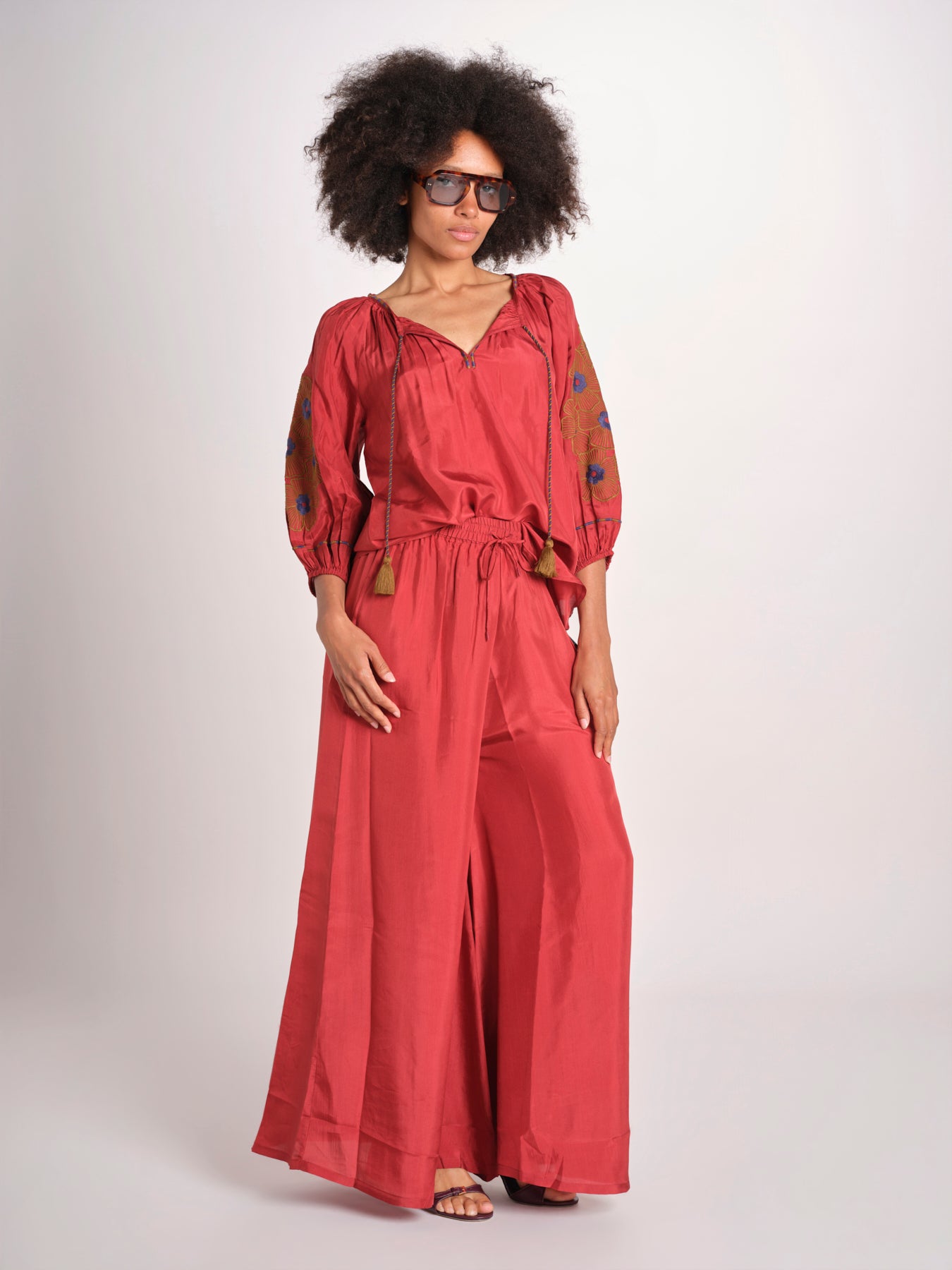 pantalone in seta over BE25252 RUST benaras soleil 