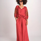pantalone in seta over BE25252 RUST benaras soleil 
