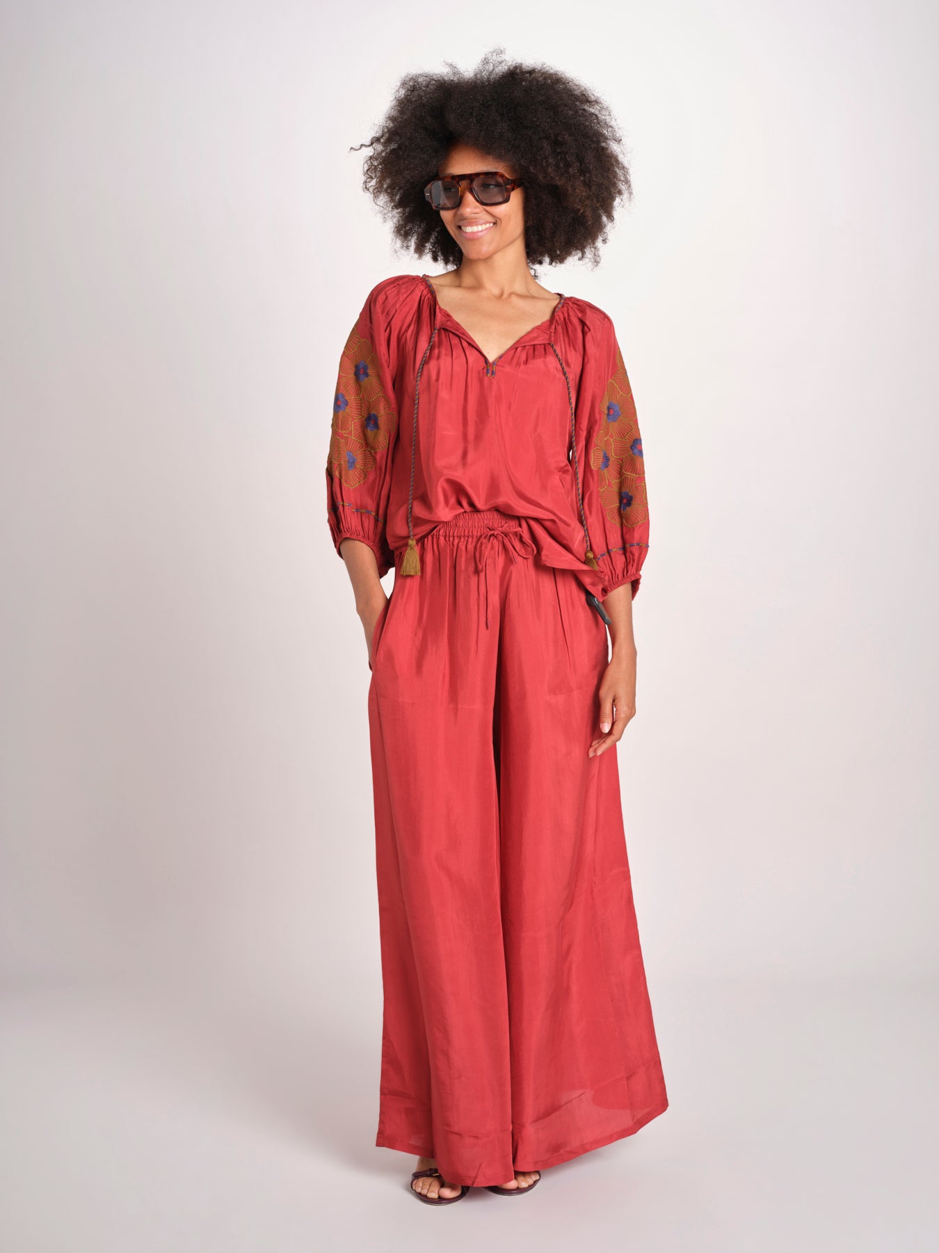 pantalone in seta over BE25252 RUST benaras soleil 