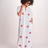 abito lungo con ricami coralli BE25254 WHITE RED benaras soleil 
