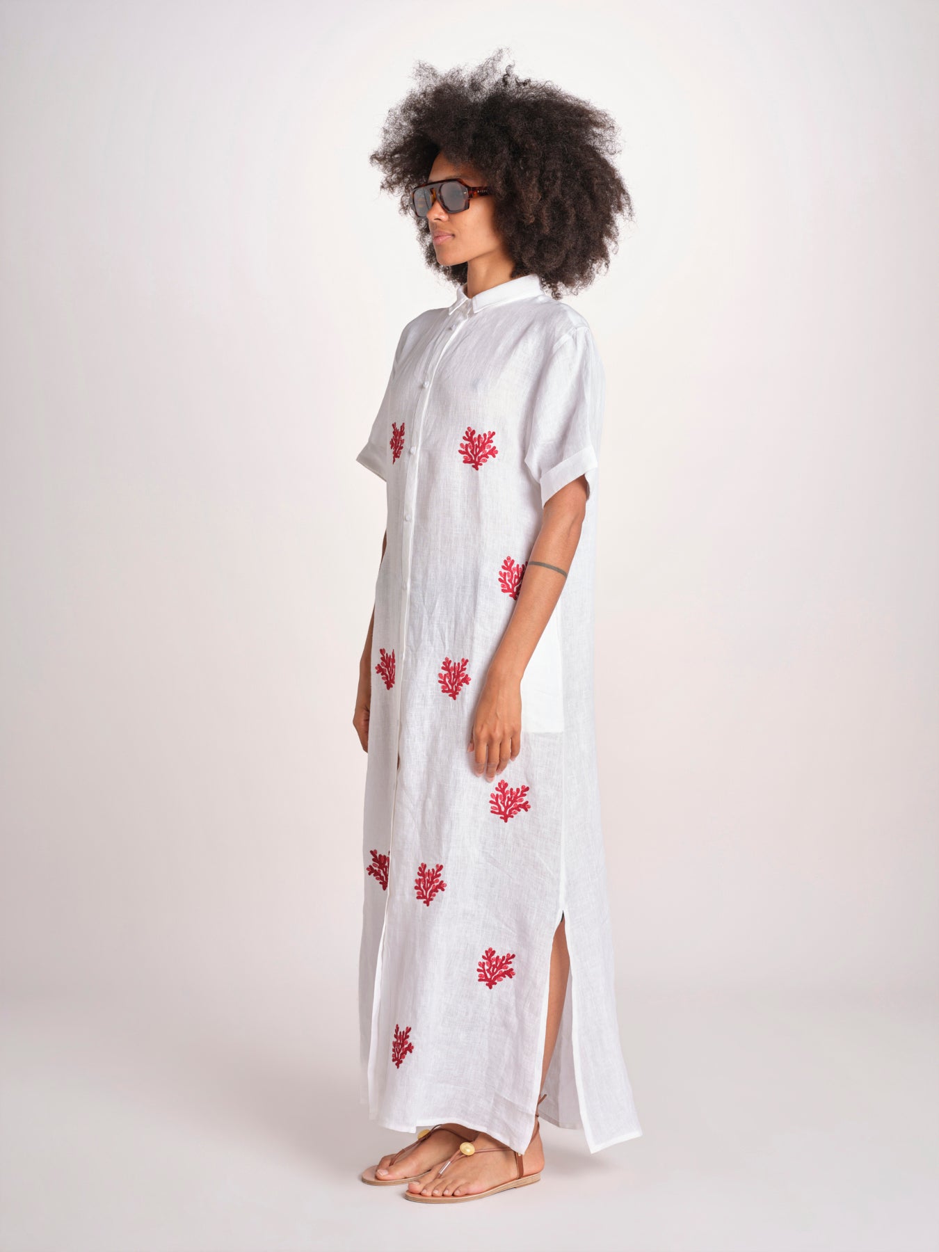 abito lungo con ricami coralli BE25254 WHITE RED benaras soleil 