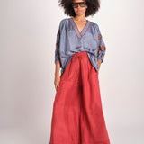 camicia in seta BE25261 GREEN BLU benaras soleil 