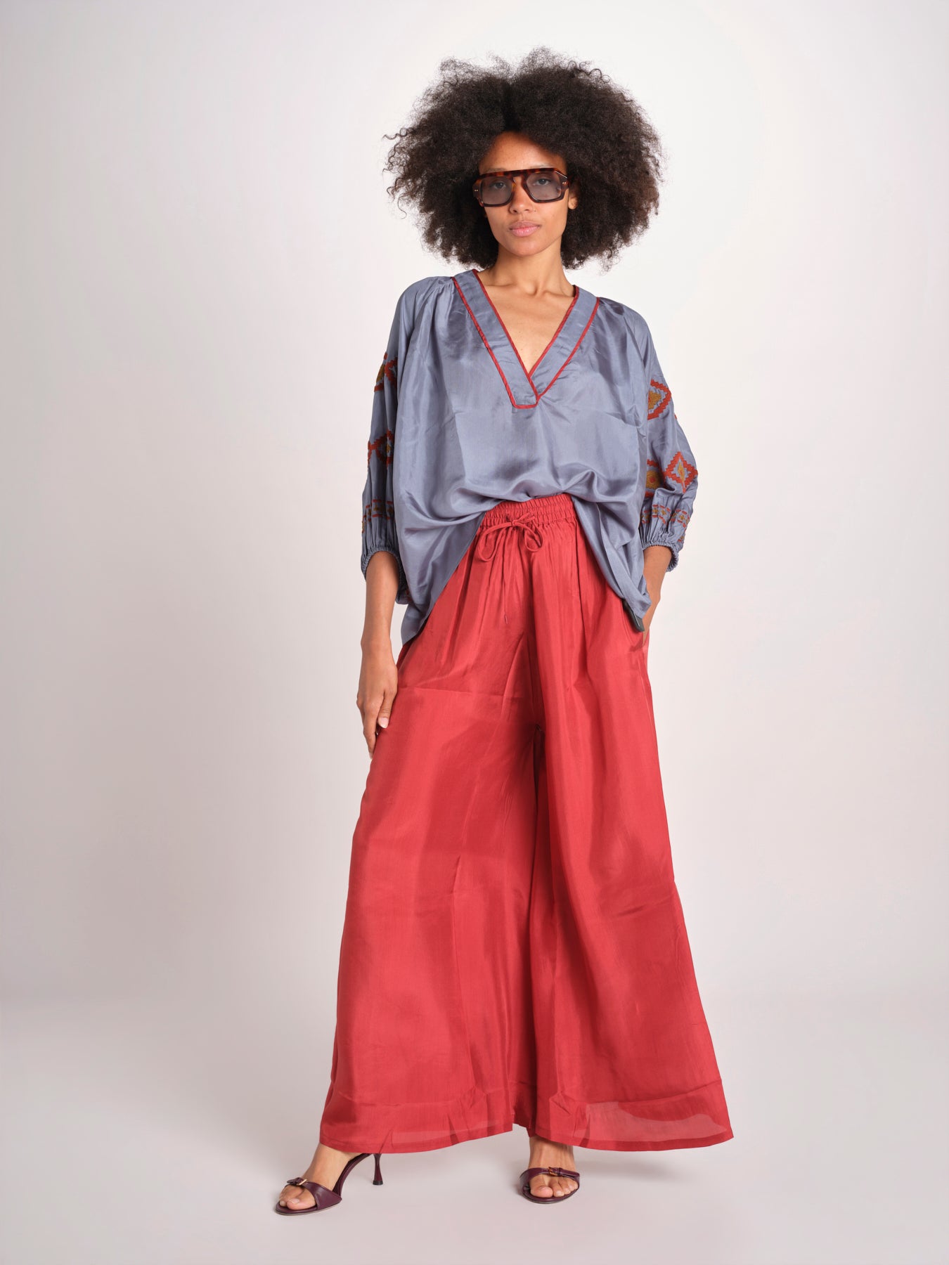 camicia in seta BE25261 GREEN BLU benaras soleil 