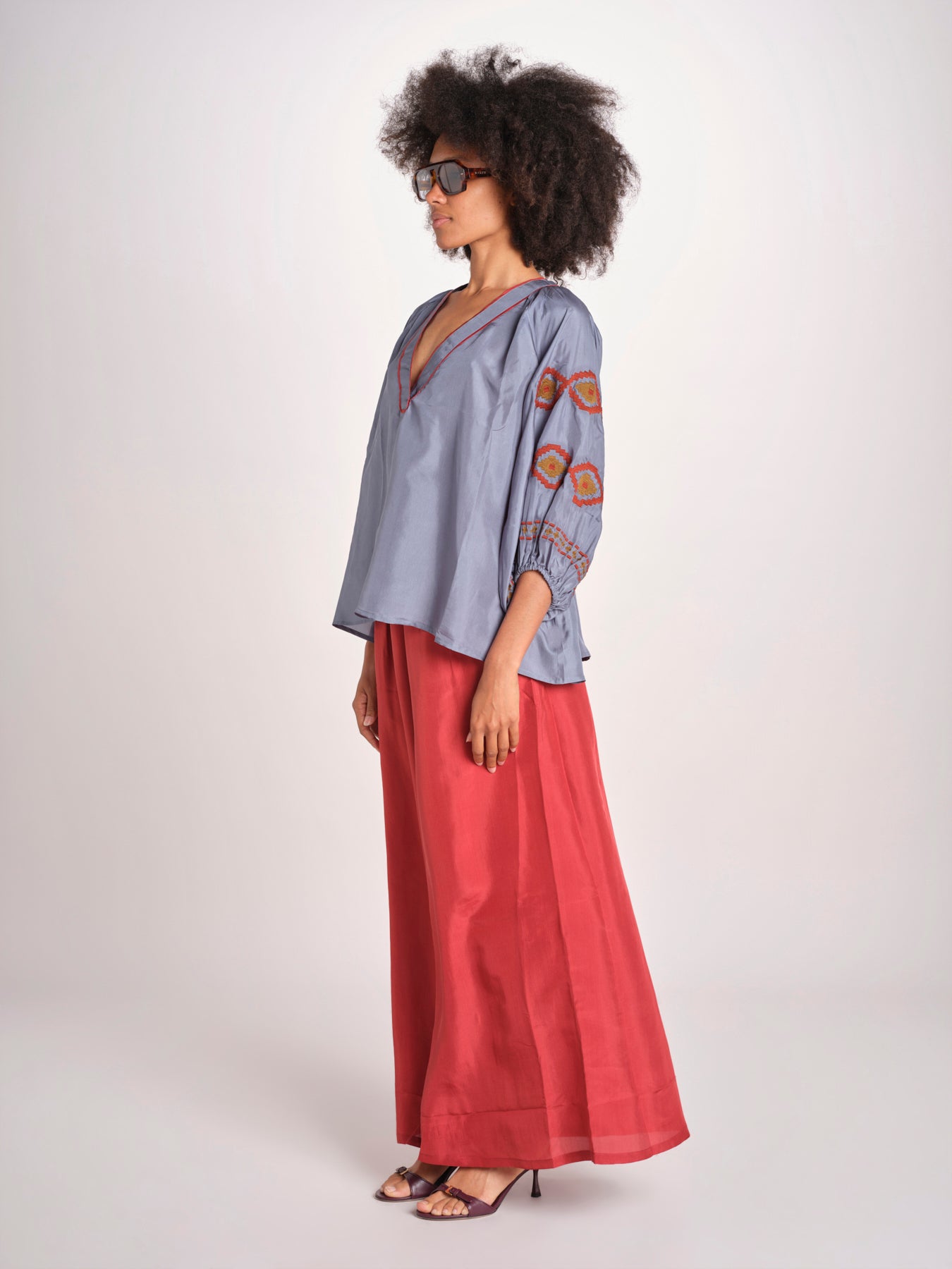 camicia in seta BE25261 GREEN BLU benaras soleil 