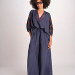 camicia in seta BE25261 NAVY RUST benaras soleil 