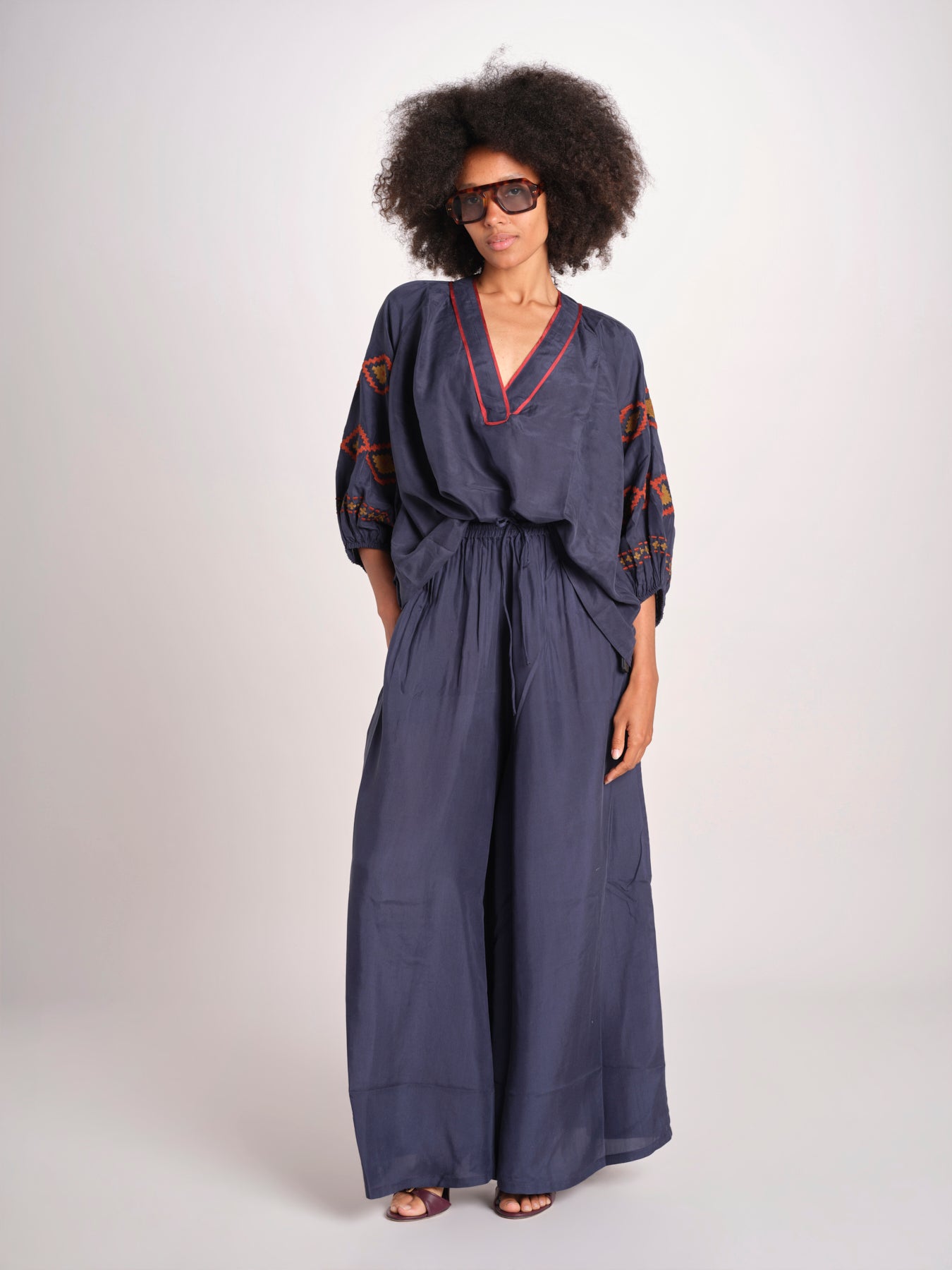 camicia in seta BE25261 NAVY RUST benaras soleil 