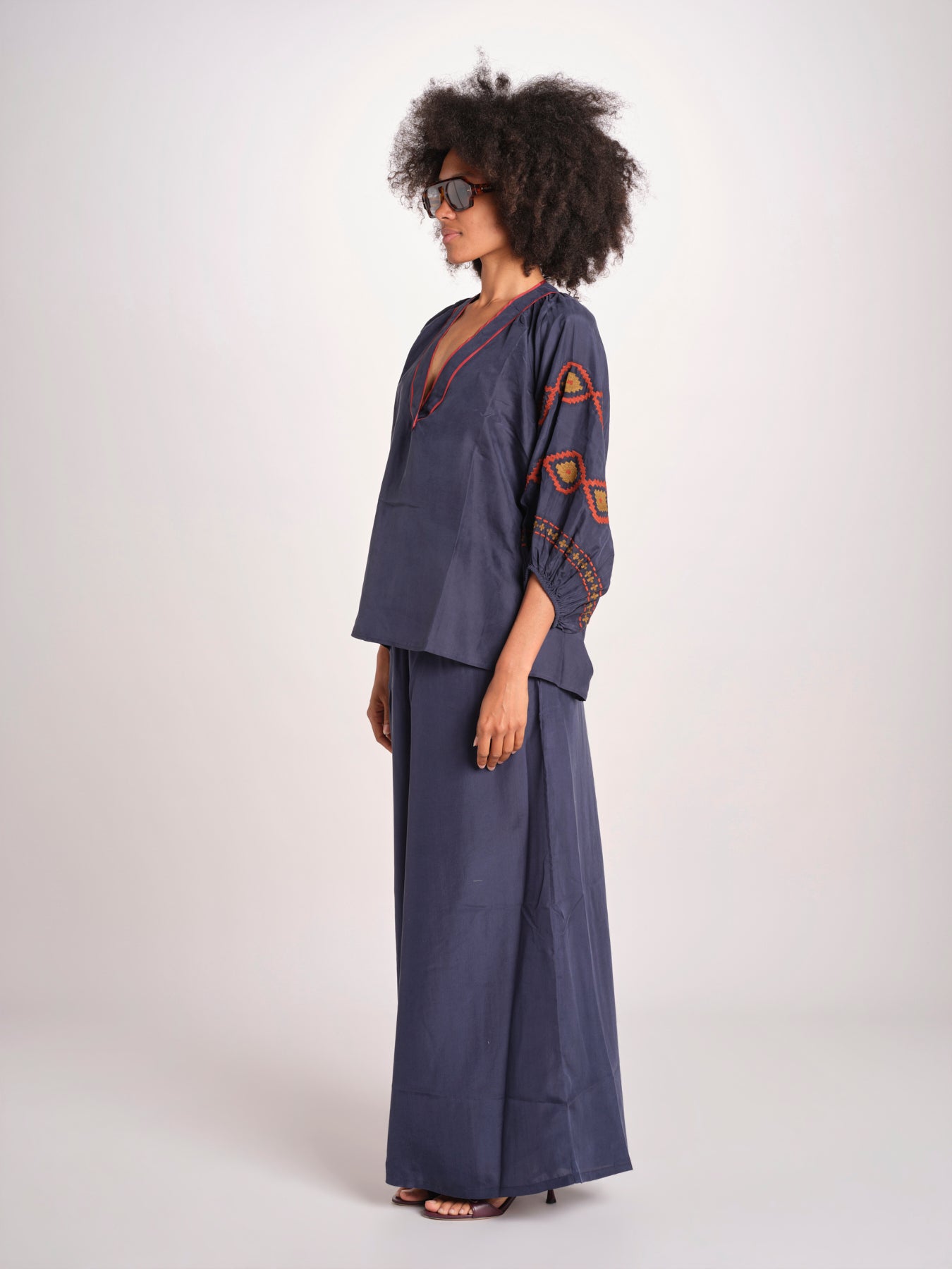 camicia in seta BE25261 NAVY RUST benaras soleil 