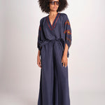 camicia in seta BE25261 NAVY RUST benaras soleil 