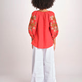 tunica ricamo fiori geometrici BE25308 ORANGE MULTI benaras soleil 