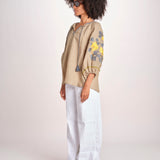 tunica ricamo fiorni BE25308 SAGE GREEN YELLO benaras soleil 