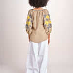 tunica ricamo fiorni BE25308 SAGE GREEN YELLO benaras soleil 