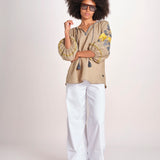tunica ricamo fiorni BE25308 SAGE GREEN YELLO benaras soleil 
