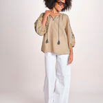 tunica ricamo fiorni BE25308 SAGE GREEN YELLO benaras soleil 