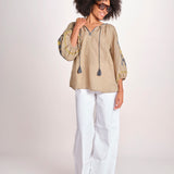 tunica ricamo fiorni BE25308 SAGE GREEN YELLO benaras soleil 